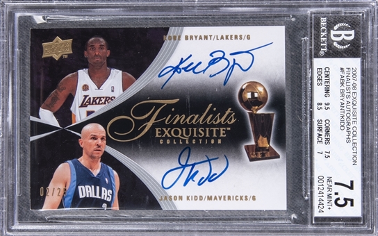 2007-08 UD "Exquisite Collection" Finalists #FA-BK Kobe Bryant/Jason Kidd Dual Signed Card (#02/25) – BGS NM+ 7.5/BGS 10